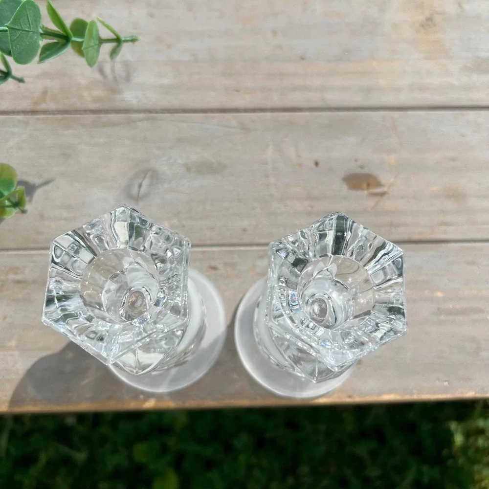 Swan Crystal Frosted Glass Candlestick Holders | Set of 2